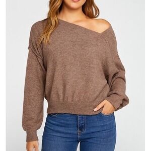 Böhme Women's M Off Shoulder Slouchy Pullover Sweater Balloon Sleeve Mauve Top